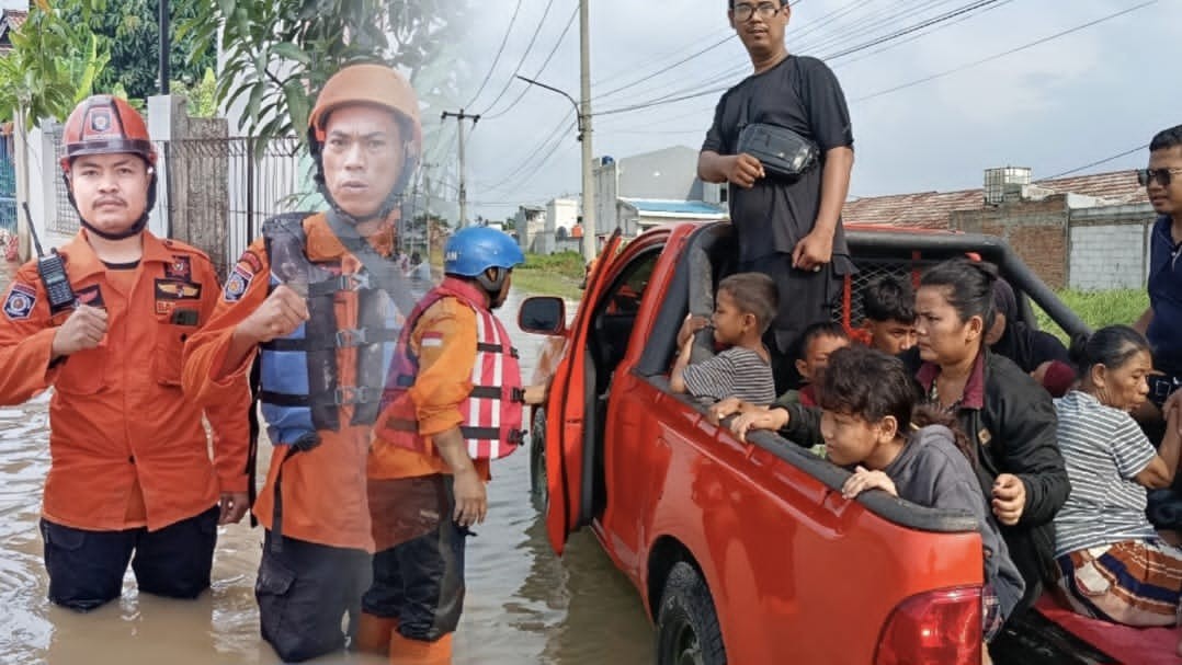Bagana Evakuasi Warga Sukamanah, Sukatani, Kabupaten Bekasi Akibat Tanggul Jebol